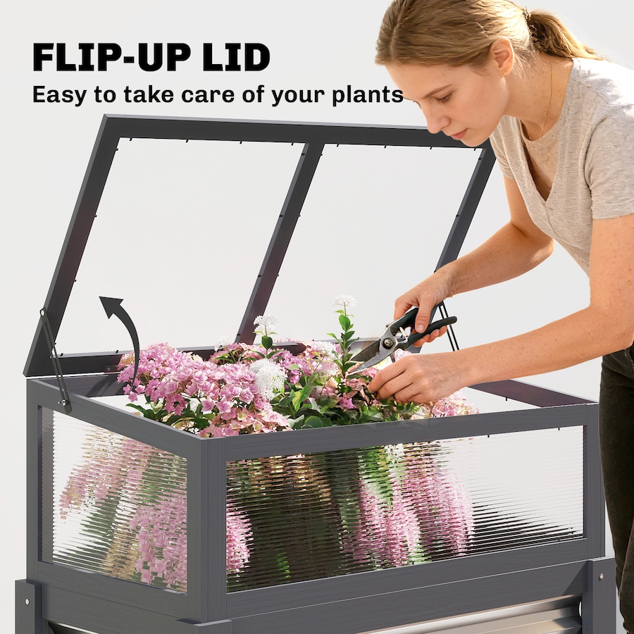 Image 981009_ALTMORE4.jpg, Product 981-009 / Price $104.99, Outsunny Raised Garden Bed with Flip-Up Greenhouse Top, Grey from Outsunny on TSC.ca's Home & Garden department