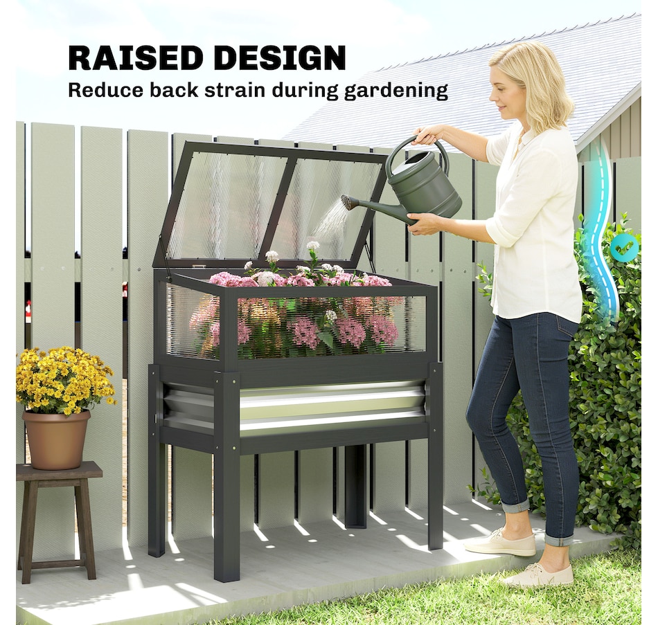 Image 981009_ALTMORE5.jpg, Product 981-009 / Price $124.99, Outsunny Raised Garden Bed with Flip-Up Greenhouse Top, Grey from Outsunny on TSC.ca's Home & Garden department