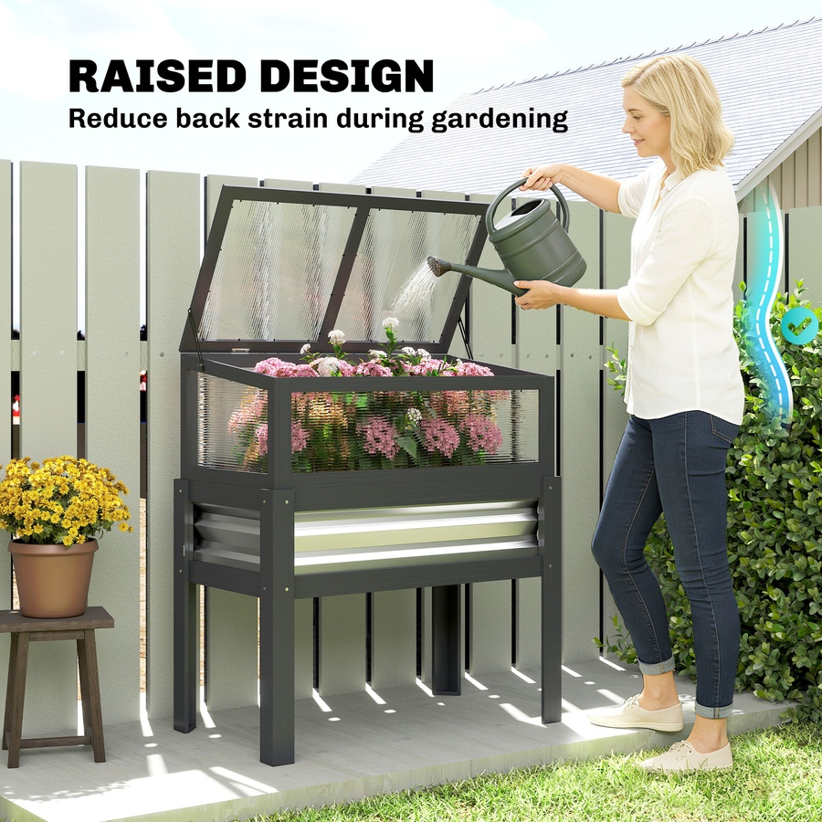 Image 981009_ALTMORE5.jpg, Product 981-009 / Price $104.99, Outsunny Raised Garden Bed with Flip-Up Greenhouse Top, Grey from Outsunny on TSC.ca's Home & Garden department
