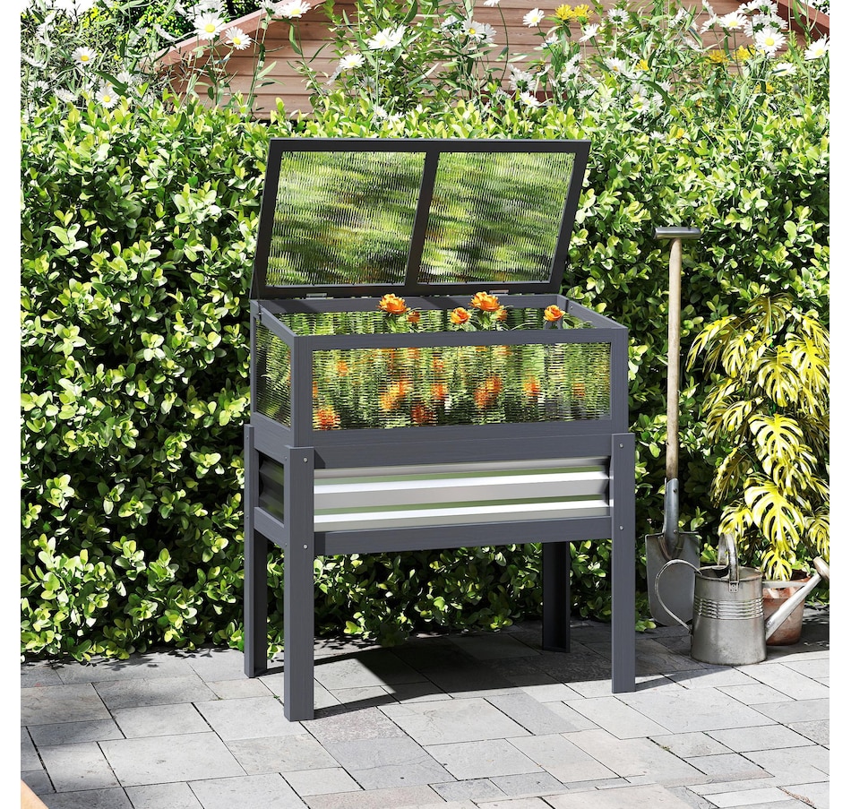 Image 981009_ALTMORE8.jpg, Product 981-009 / Price $124.99, Outsunny Raised Garden Bed with Flip-Up Greenhouse Top, Grey from Outsunny on TSC.ca's Home & Garden department