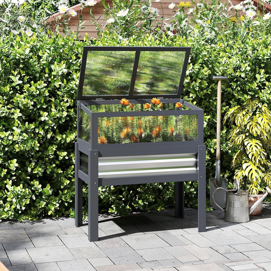 Image 981009_ALTMORE8.jpg, Product 981-009 / Price $104.99, Outsunny Raised Garden Bed with Flip-Up Greenhouse Top, Grey from Outsunny on TSC.ca's Home & Garden department