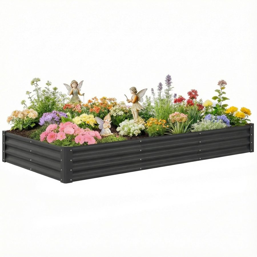 Image 981010.jpg, Product 981-010 / Price $96.99, Outsunny 8x4x1ft Galvanized Raised Garden Bed, Open Bottom, Dark Grey from Outsunny on TSC.ca's Home & Garden department