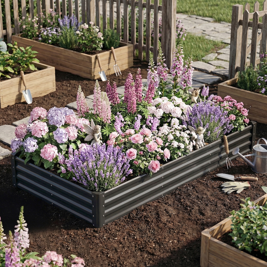Image 981010_ALTMORE7.jpg, Product 981-010 / Price $96.99, Outsunny 8x4x1ft Galvanized Raised Garden Bed, Open Bottom, Dark Grey from Outsunny on TSC.ca's Home & Garden department