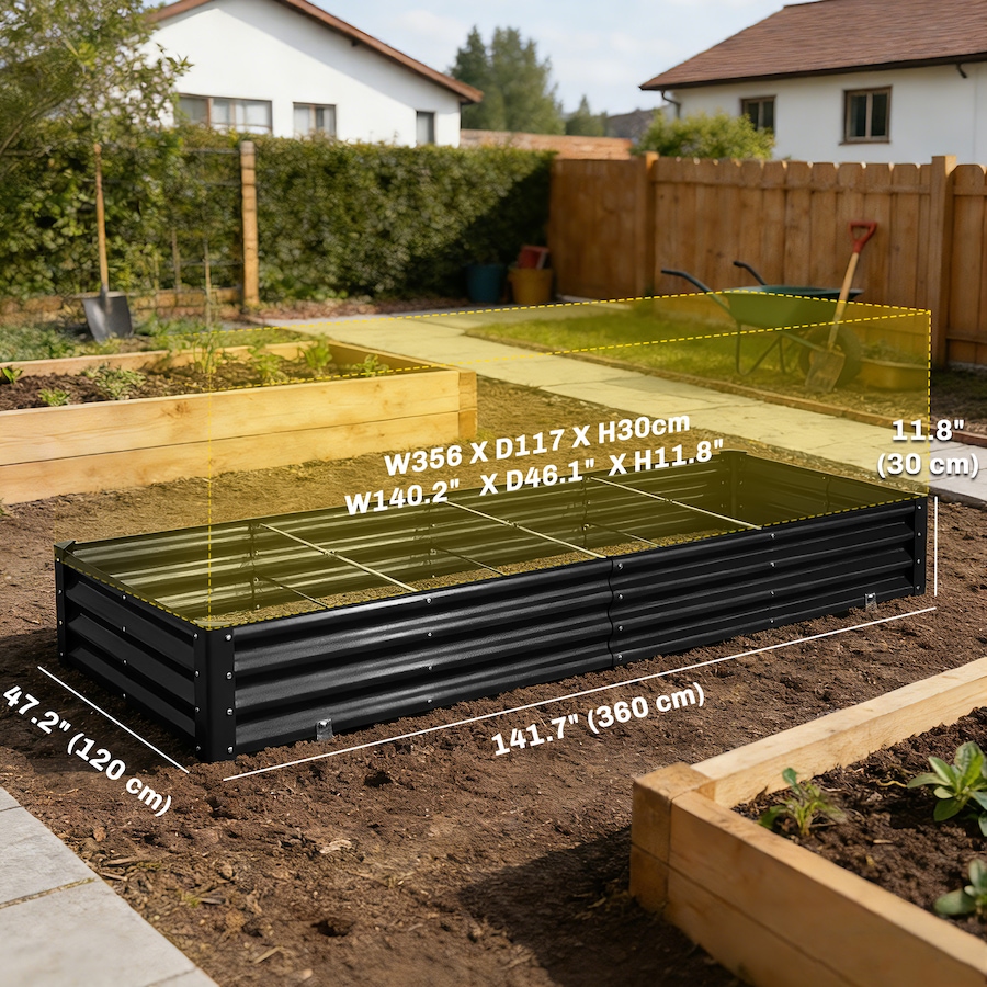 Image 981017_ALTMORE2.jpg, Product 981-017 / Price $114.99, Outsunny 12x4x1ft Galvanized Raised Garden Bed, Open Bottom, Black from Outsunny on TSC.ca's Home & Garden department