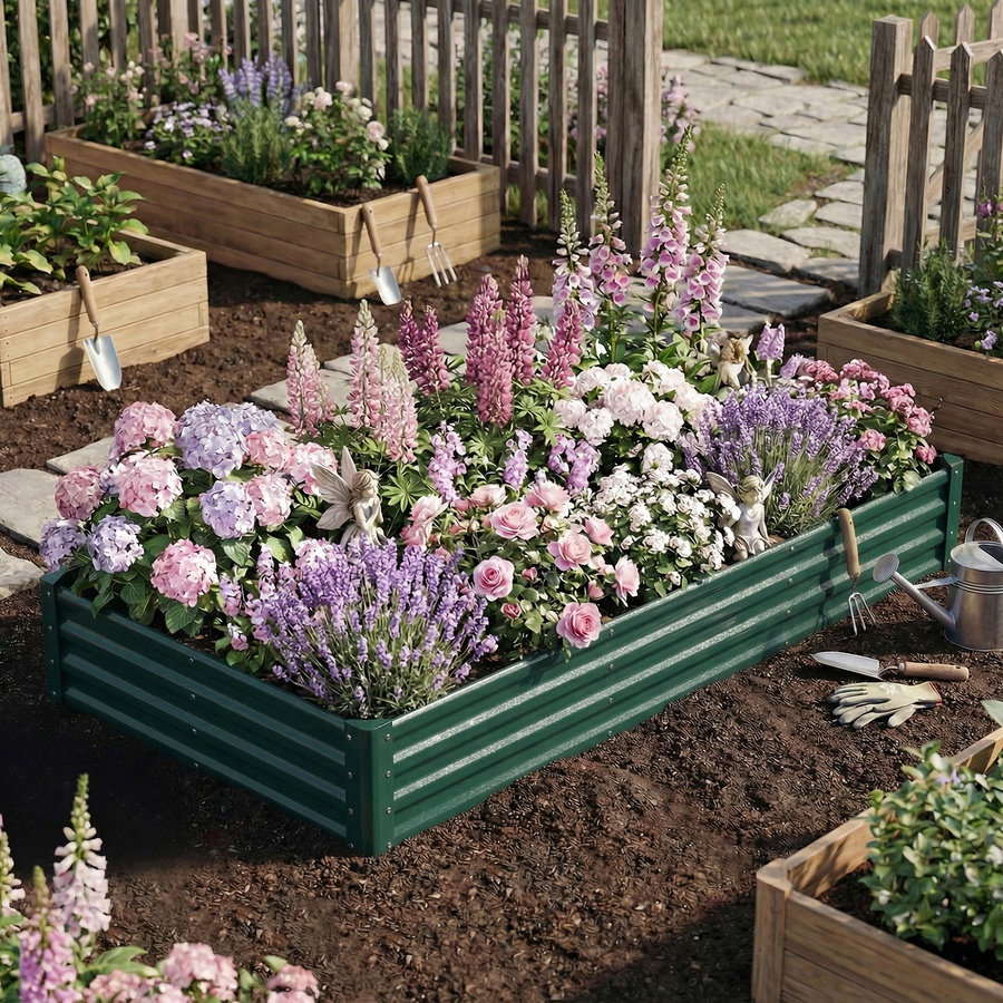 Image 981024_ALTMORE7.jpg, Product 981-024 / Price $66.99, Outsunny 8x4x1ft Galvanized Raised Garden Bed, Open Bottom, Green from Outsunny on TSC.ca's Home & Garden department