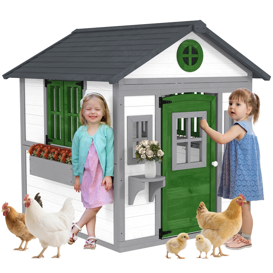 Image 981026.jpg, Product 981-026 / Price $299.99, Outsunny Playhouse for Kids, Outdoor Wooden Playhouse for Backyard, White from Outsunny on TSC.ca's Home & Garden department