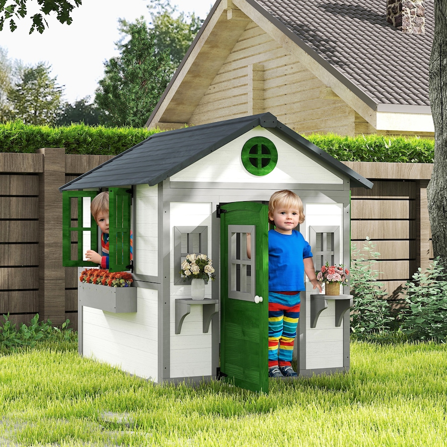 Image 981026_ALTMORE1.jpg, Product 981-026 / Price $299.99, Outsunny Playhouse for Kids, Outdoor Wooden Playhouse for Backyard, White from Outsunny on TSC.ca's Home & Garden department