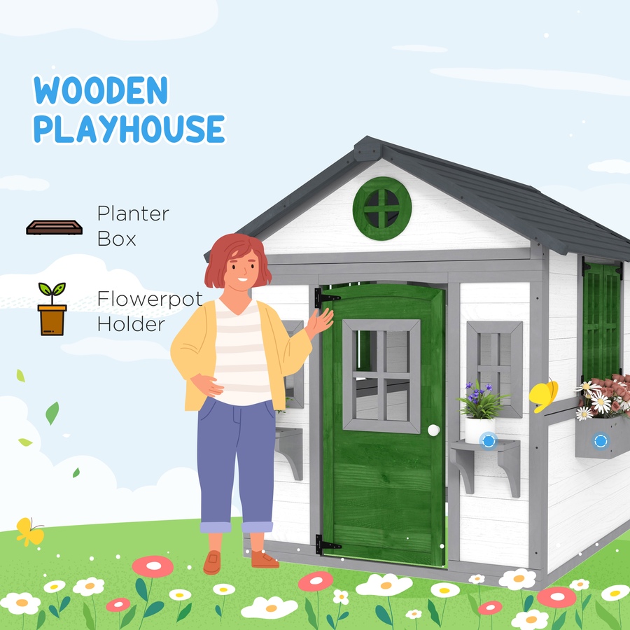 Image 981026_ALTMORE3.jpg, Product 981-026 / Price $299.99, Outsunny Playhouse for Kids, Outdoor Wooden Playhouse for Backyard, White from Outsunny on TSC.ca's Home & Garden department