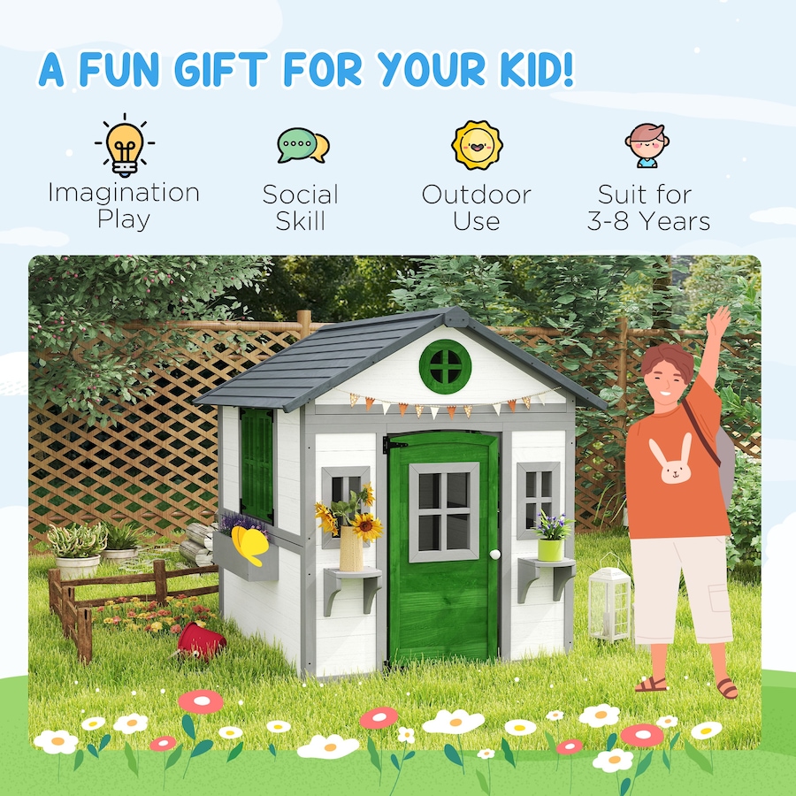 Image 981026_ALTMORE6.jpg, Product 981-026 / Price $299.99, Outsunny Playhouse for Kids, Outdoor Wooden Playhouse for Backyard, White from Outsunny on TSC.ca's Home & Garden department