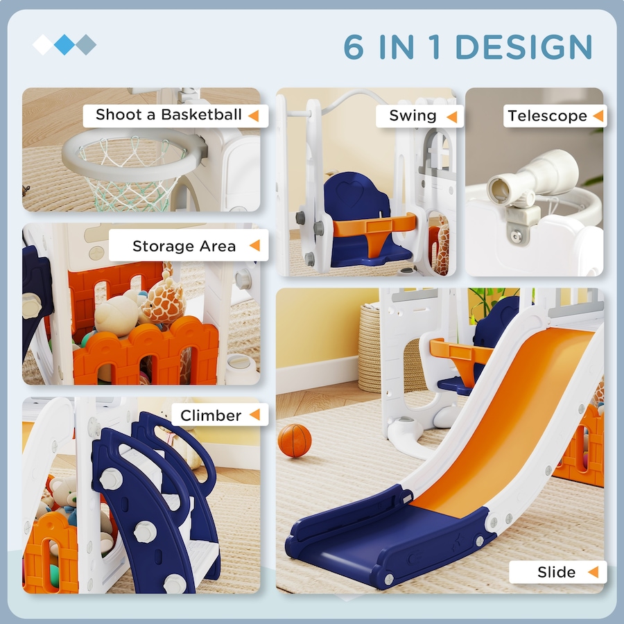 Image 981028_ALTMORE3.jpg, Product 981-028 / Price $169.99, Qaba 6-in-1 Slide and Swing Set with Basketball Hoop, Climber, Orange from Qaba on TSC.ca's Home & Garden department