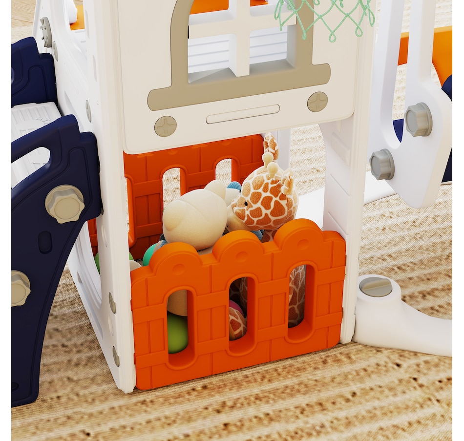 Image 981028_ALTMORE7.jpg, Product 981-028 / Price $199.99, Qaba 6-in-1 Slide and Swing Set with Basketball Hoop, Climber, Orange from Qaba on TSC.ca's Home & Garden department