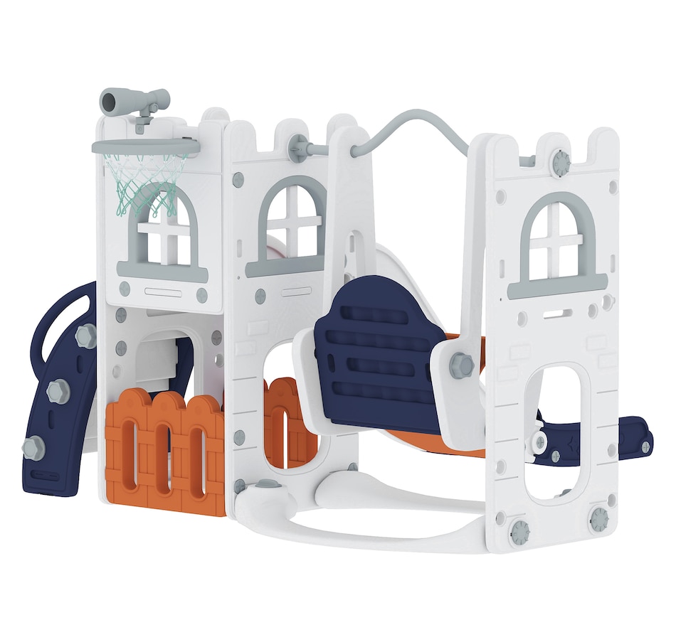Image 981028_ALTMORE8.jpg, Product 981-028 / Price $199.99, Qaba 6-in-1 Slide and Swing Set with Basketball Hoop, Climber, Orange from Qaba on TSC.ca's Home & Garden department