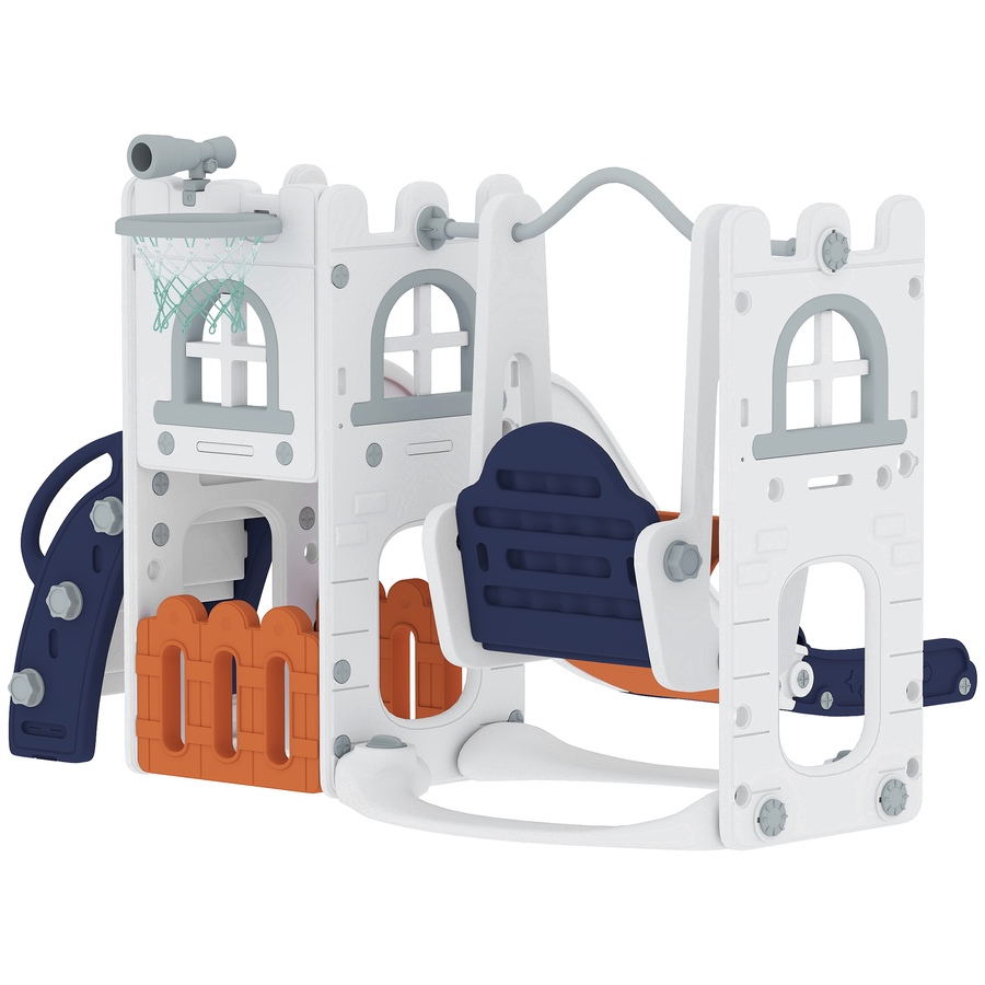 Image 981028_ALTMORE8.jpg, Product 981-028 / Price $169.99, Qaba 6-in-1 Slide and Swing Set with Basketball Hoop, Climber, Orange from Qaba on TSC.ca's Home & Garden department