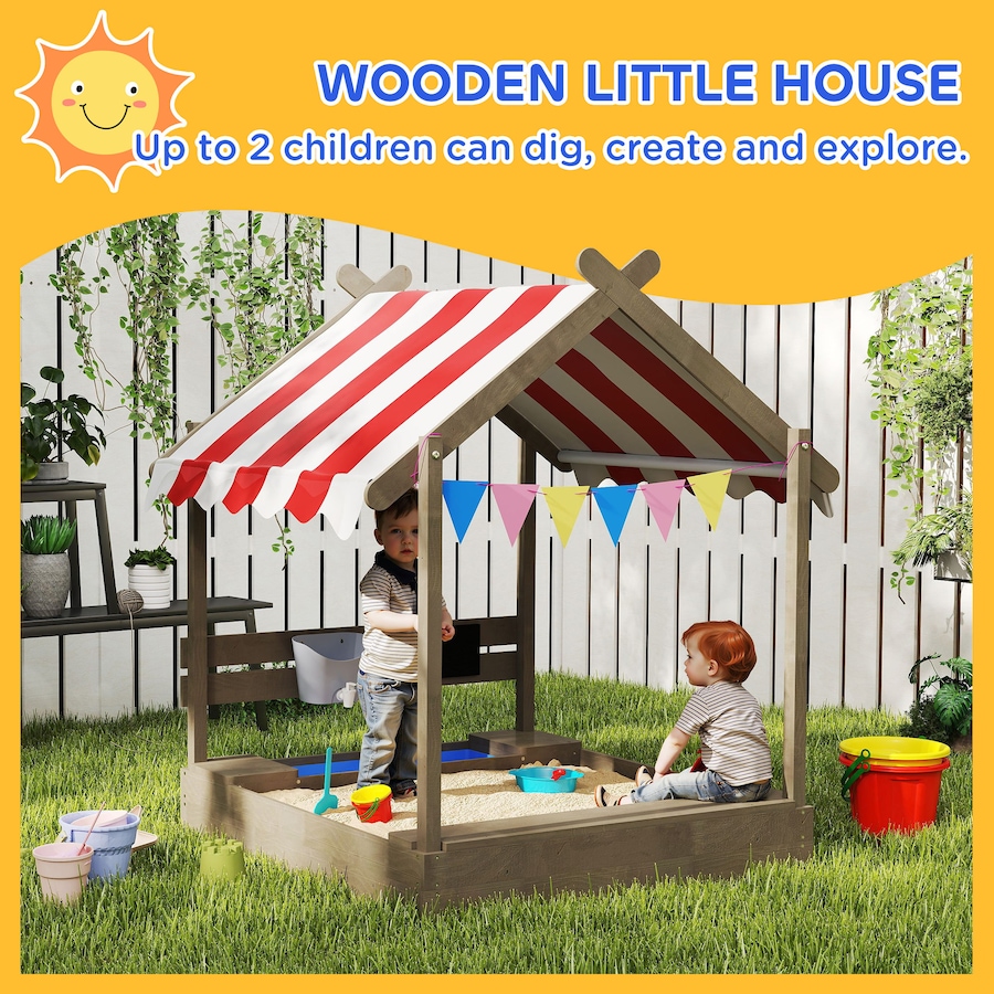 Image 981031_ALTMORE3.jpg, Product 981-031 / Price $169.99, Outsunny Outdoor Sandbox with Cover for 3-7 Years Old, Backyard, Grey from Outsunny on TSC.ca's Home & Garden department