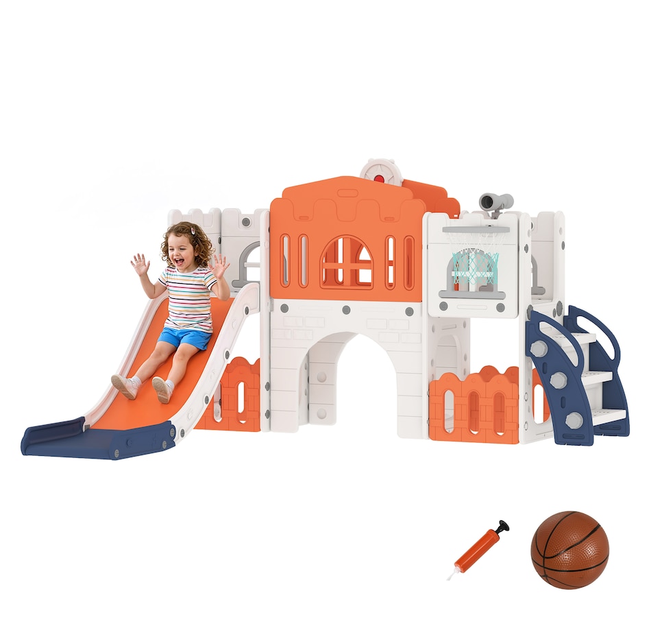 Image 981032.jpg, Product 981-032 / Price $246.99, Qaba 9 in 1 Toddler Slide with Basketball Hoop, for 1-3 Years, Orange from Qaba on TSC.ca's Home & Garden department