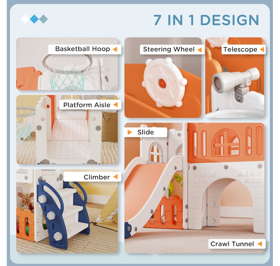 Image 981032_ALTMORE3.jpg, Product 981-032 / Price $246.99, Qaba 9 in 1 Toddler Slide with Basketball Hoop, for 1-3 Years, Orange from Qaba on TSC.ca's Home & Garden department