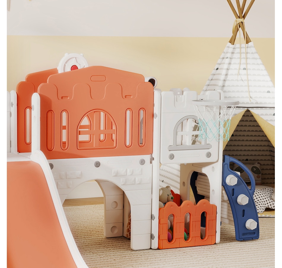 Image 981032_ALTMORE7.jpg, Product 981-032 / Price $246.99, Qaba 9 in 1 Toddler Slide with Basketball Hoop, for 1-3 Years, Orange from Qaba on TSC.ca's Home & Garden department