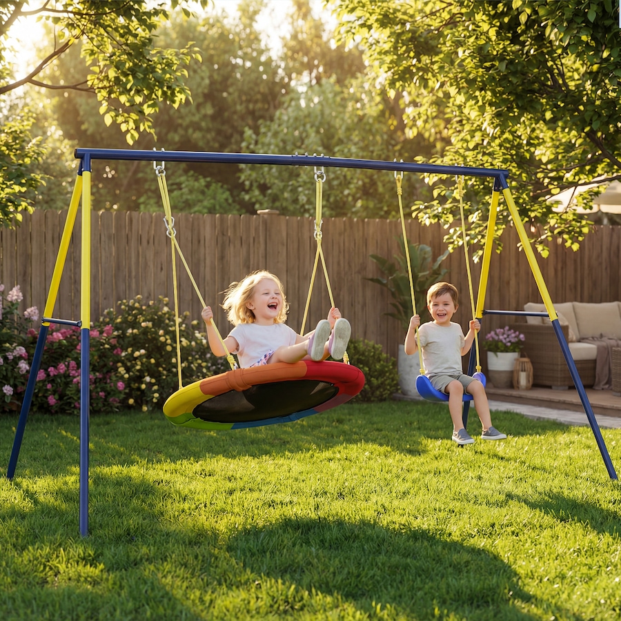 Image 981033_ALTMORE1.jpg, Product 981-033 / Price $119.99, Qaba Kids Metal Swing Set Supports 150 kg, For Two Swings, Blue from Qaba on TSC.ca's Home & Garden department