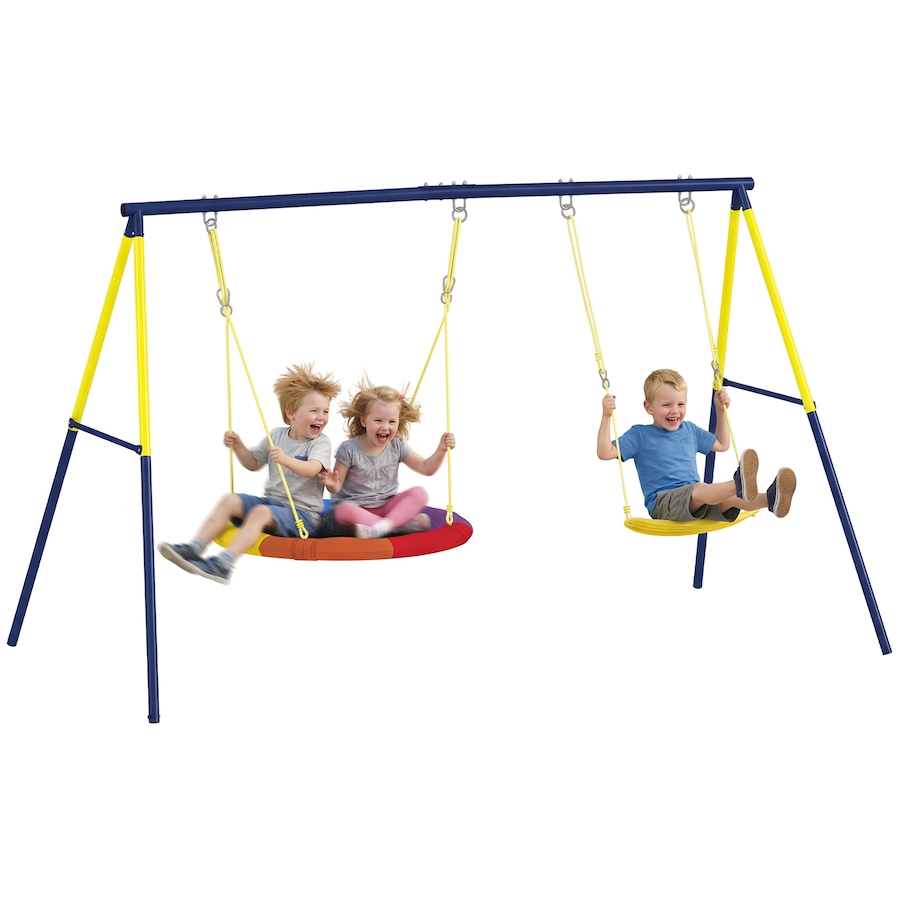 Image 981034.jpg, Product 981-034 / Price $189.99, Qaba Kids Swing Set with Double Swings, Metal Frame, 150kg Capacity from Qaba on TSC.ca's Home & Garden department