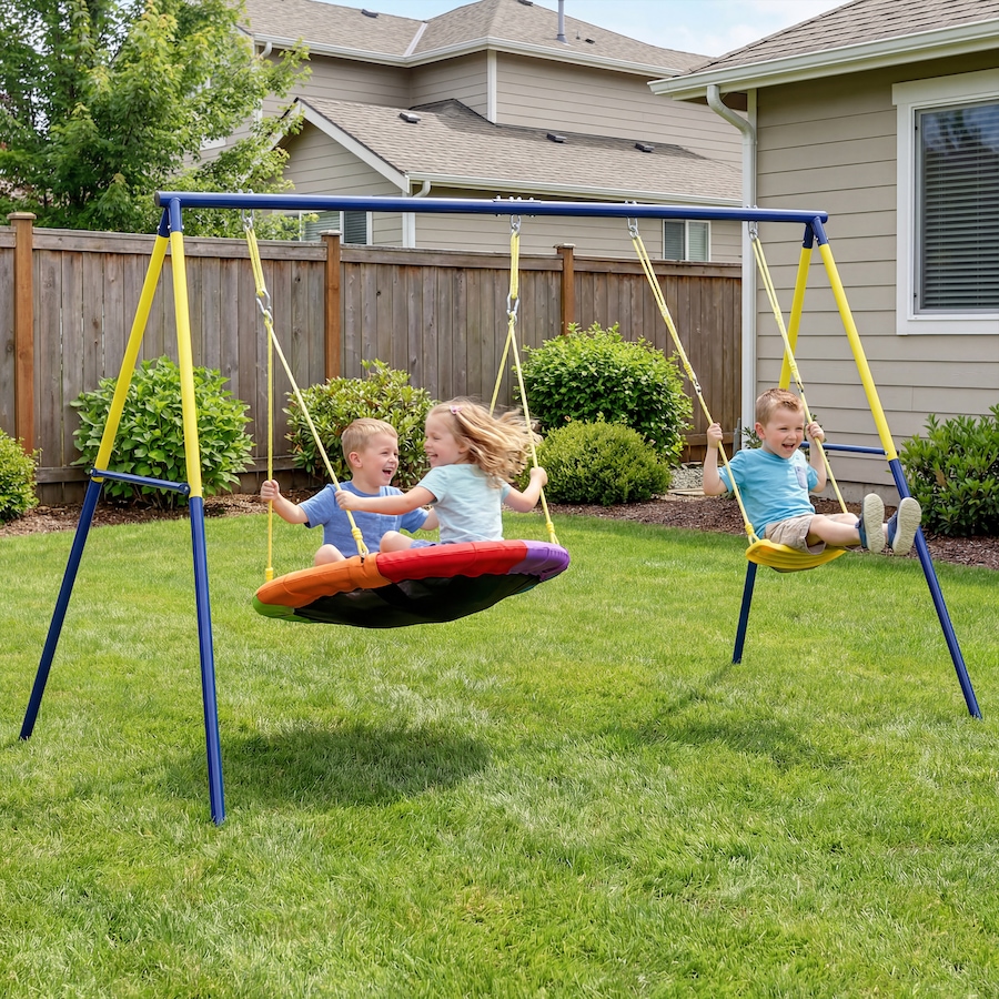 Image 981034_ALTMORE1.jpg, Product 981-034 / Price $189.99, Qaba Kids Swing Set with Double Swings, Metal Frame, 150kg Capacity from Qaba on TSC.ca's Home & Garden department