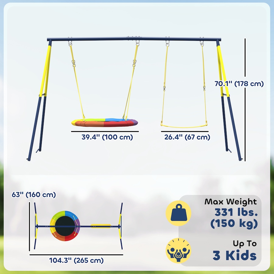 Image 981034_ALTMORE2.jpg, Product 981-034 / Price $189.99, Qaba Kids Swing Set with Double Swings, Metal Frame, 150kg Capacity from Qaba on TSC.ca's Home & Garden department