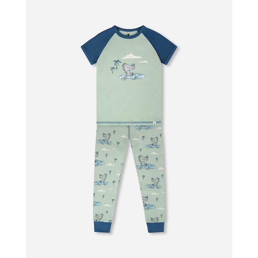 Image 981050_ST01.jpg, Product 981-050 / Price $21.00, Short Sleeve Organic Cotton Crocodile Print Two-Piece Pyjama Set from Deux par Deux on TSC.ca's Fashion department