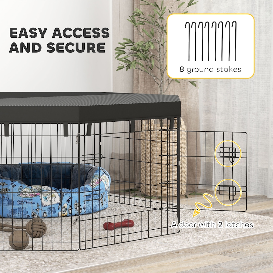 Image 981054_ALTMORE5.jpg, Product 981-054 / Price $85.99, PawHut 8 Panels Foldable Dog Playpen with Top Cover, 24" High from PawHut on TSC.ca's Home & Garden department