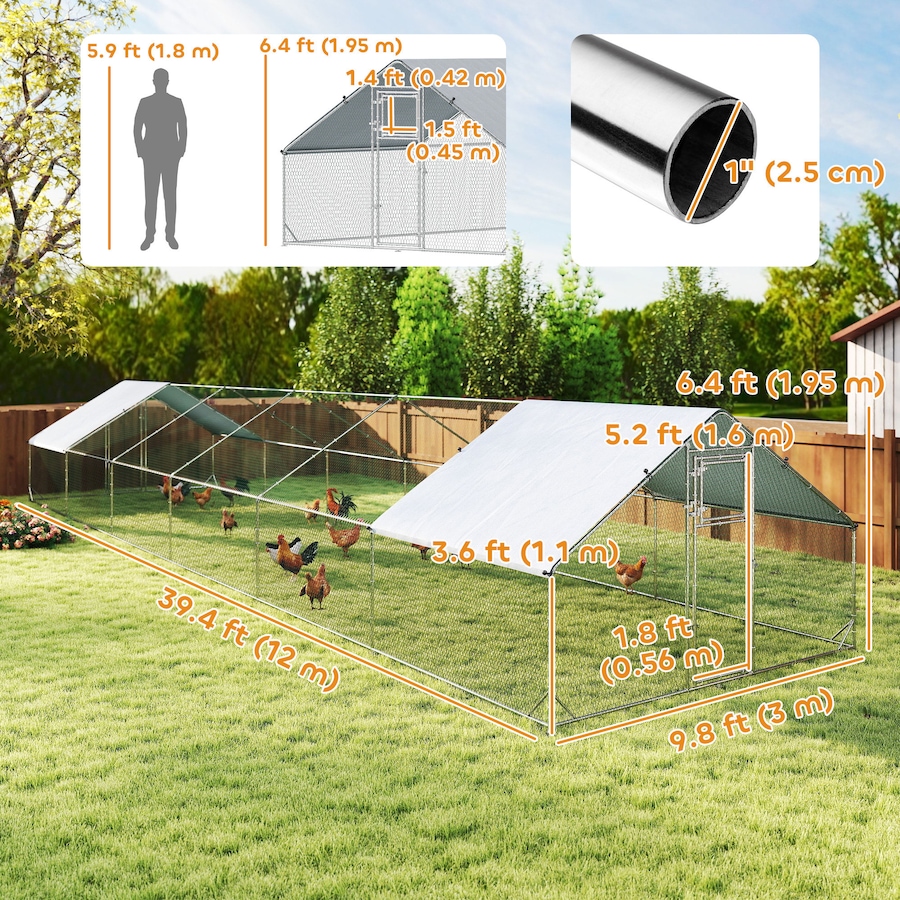 Image 981055_ALTMORE2.jpg, Product 981-055 / Price $559.99, PawHut Galvanized Large Chicken Coop Cage Walk-in Enclosure 39.4' x 9.8' x 6.4' from PawHut on TSC.ca's Home & Garden department