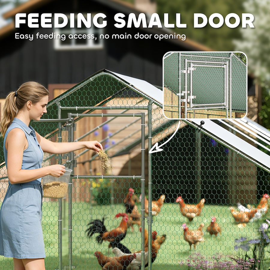 Image 981055_ALTMORE7.jpg, Product 981-055 / Price $559.99, PawHut Galvanized Large Chicken Coop Cage Walk-in Enclosure 39.4' x 9.8' x 6.4' from PawHut on TSC.ca's Home & Garden department