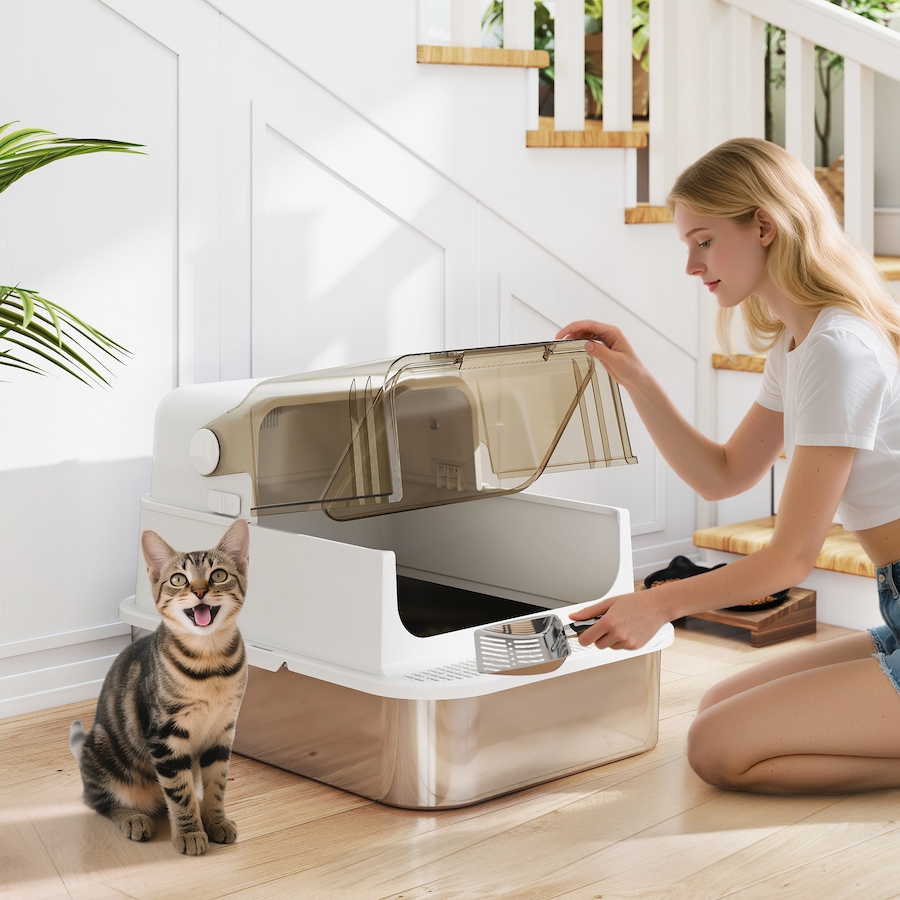 Image 981056_ALTMORE1.jpg, Product 981-056 / Price $129.99, PawHut Cat Litter Box Easy-Clean Enclosure with Scoop & Flip Lid White from PawHut on TSC.ca's Home & Garden department