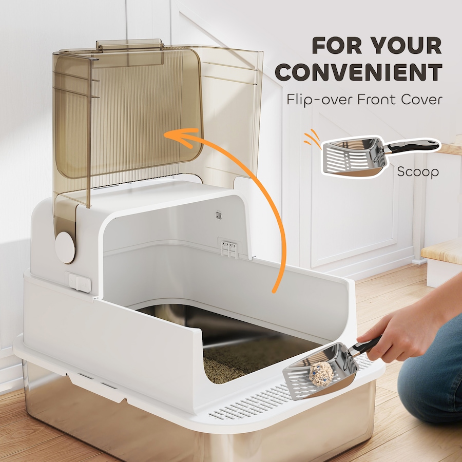 Image 981056_ALTMORE4.jpg, Product 981-056 / Price $129.99, PawHut Cat Litter Box Easy-Clean Enclosure with Scoop & Flip Lid White from PawHut on TSC.ca's Home & Garden department