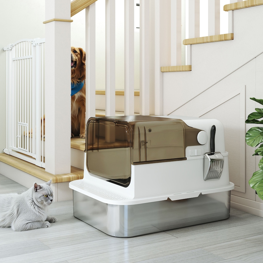 Image 981056_ALTMORE7.jpg, Product 981-056 / Price $129.99, PawHut Cat Litter Box Easy-Clean Enclosure with Scoop & Flip Lid White from PawHut on TSC.ca's Home & Garden department