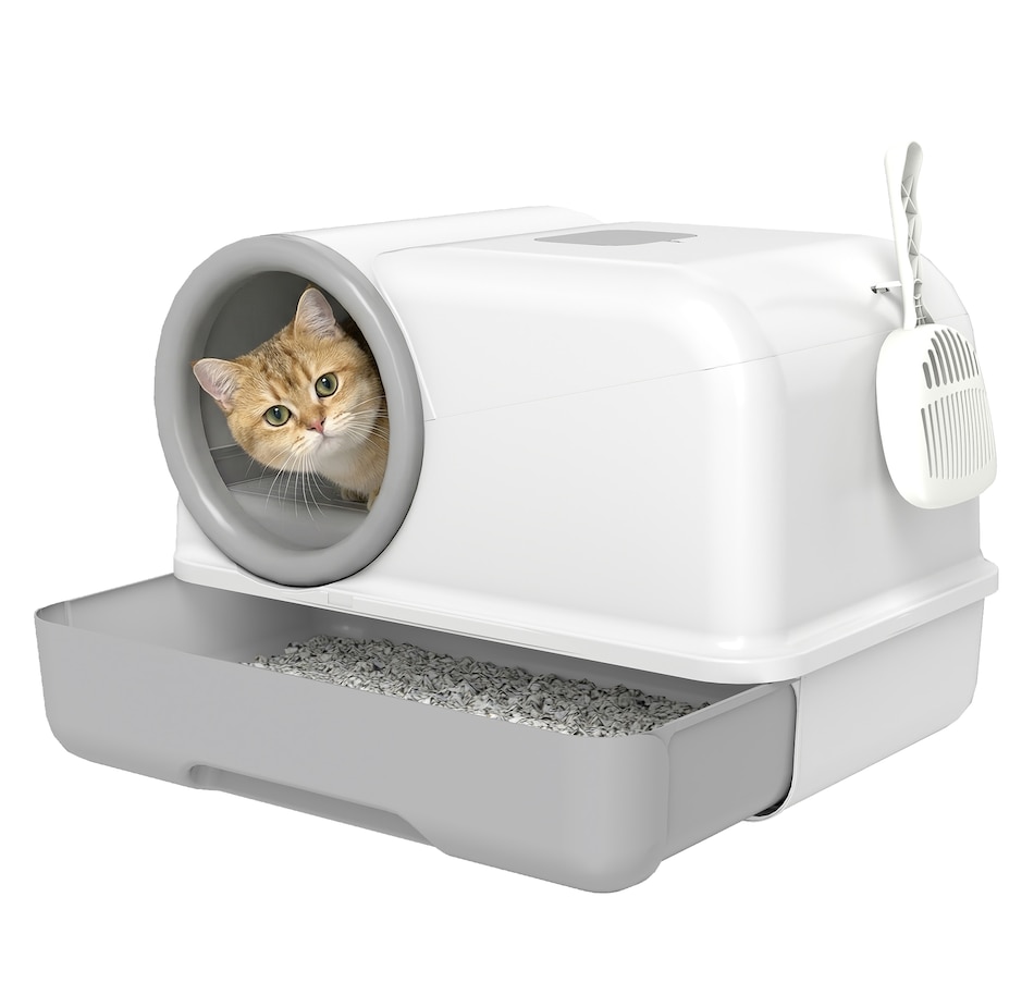 Image 981062.jpg, Product 981-062 / Price $42.99, PawHut Cat Litter Box Easy Clean Drawer White and Grey from PawHut on TSC.ca's Home & Garden department