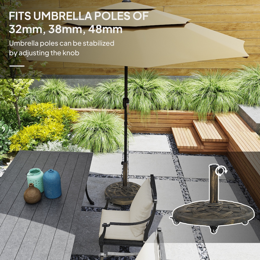 Image 981090_ALTMORE3.jpg, Product 981-090 / Price $79.99, Outsunny Round Patio Umbrella Base with Wheels, Resin Umbrella Stand Bronze from Outsunny on TSC.ca's Home & Garden department