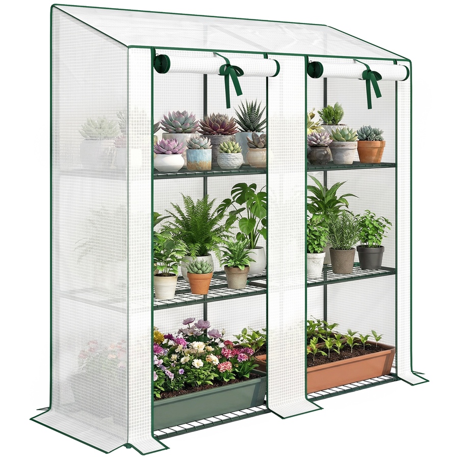 Image 981113.jpg, Product 981-113 / Price $64.99, Outsunny Mini Greenhouse with 3 Tier 6 Shelves Portable Green House, White from Outsunny on TSC.ca's Home & Garden department