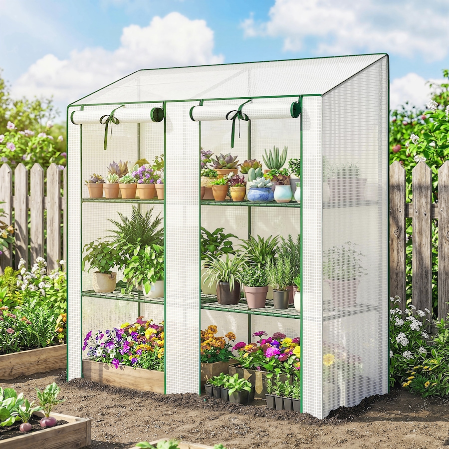 Image 981113_ALTMORE1.jpg, Product 981-113 / Price $64.99, Outsunny Mini Greenhouse with 3 Tier 6 Shelves Portable Green House, White from Outsunny on TSC.ca's Home & Garden department