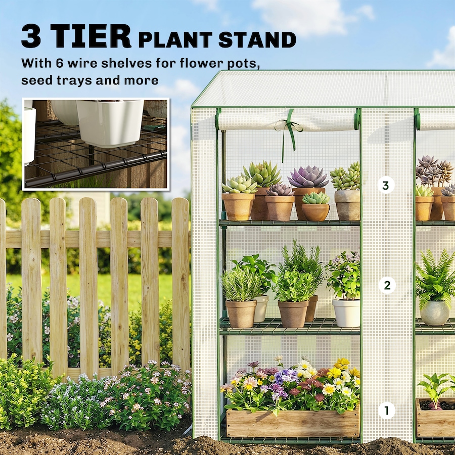 Image 981113_ALTMORE4.jpg, Product 981-113 / Price $64.99, Outsunny Mini Greenhouse with 3 Tier 6 Shelves Portable Green House, White from Outsunny on TSC.ca's Home & Garden department