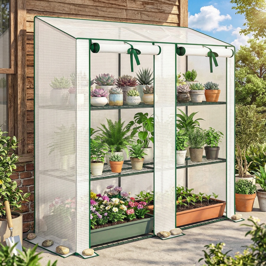 Image 981113_ALTMORE7.jpg, Product 981-113 / Price $64.99, Outsunny Mini Greenhouse with 3 Tier 6 Shelves Portable Green House, White from Outsunny on TSC.ca's Home & Garden department