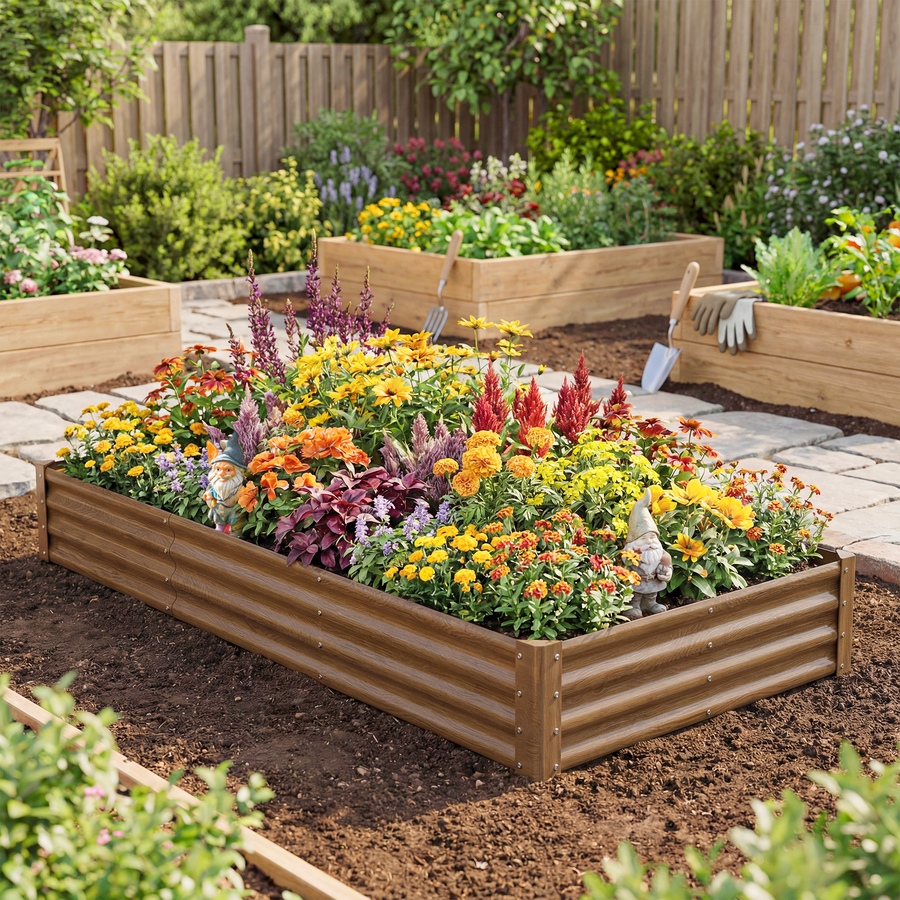 Image 981118_ALTMORE1.jpg, Product 981-118 / Price $74.99, Outsunny 8x4x1ft Galvanized Raised Garden Bed, Open Bottom Distressed Brown from Outsunny on TSC.ca's Home & Garden department