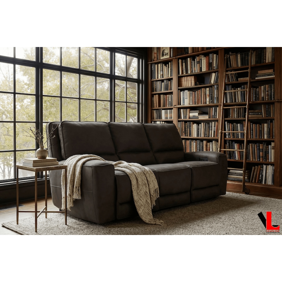 Image 981128.png, Product 981-128 / Price $3,149.99, Levoluxe Odessa 92" Power Reclining 3 Seater Sofa with Power Headrests in Tex Grey Leather Match from Levoluxe on TSC.ca's Home & Garden department