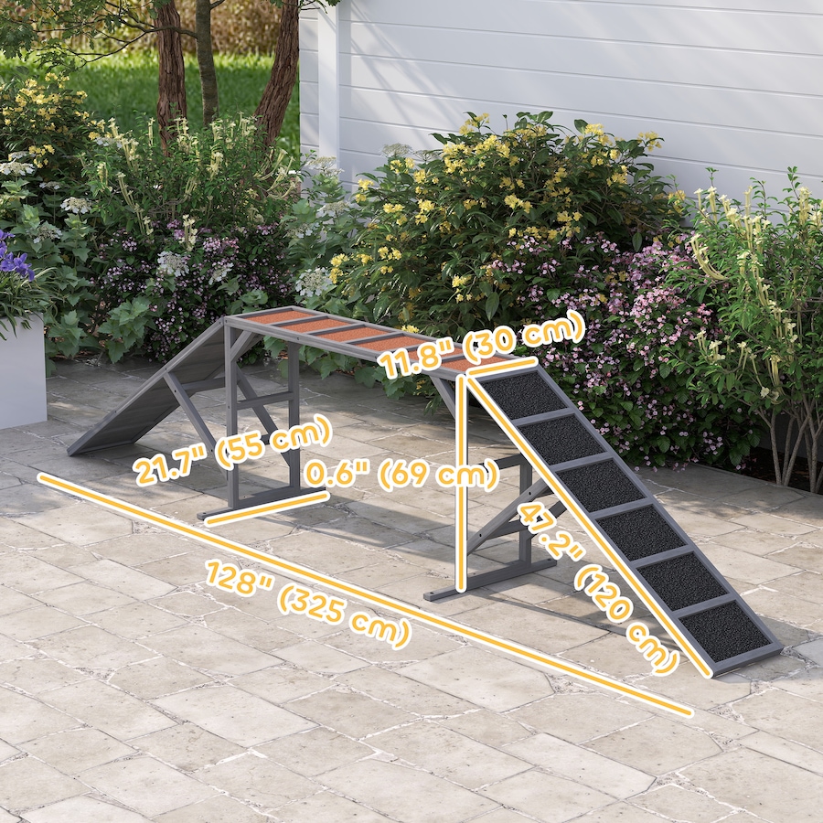 Image 981180_ALTMORE2.jpg, Product 981-180 / Price $189.99, PawHut Dog Agility Equipment Ramp with Safety Bar, Non-slip Surface, Grey from PawHut on TSC.ca's Home & Garden department