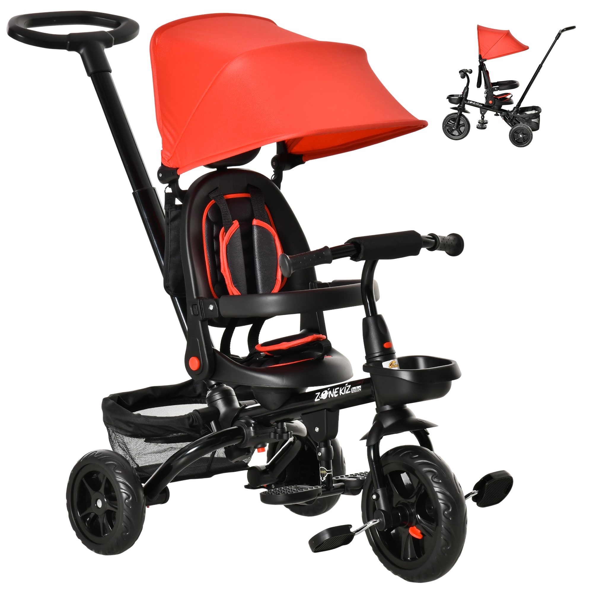Qaba 5 in 1 Baby Tricycle Trike w/ Reversible Adjustable Seat, Red