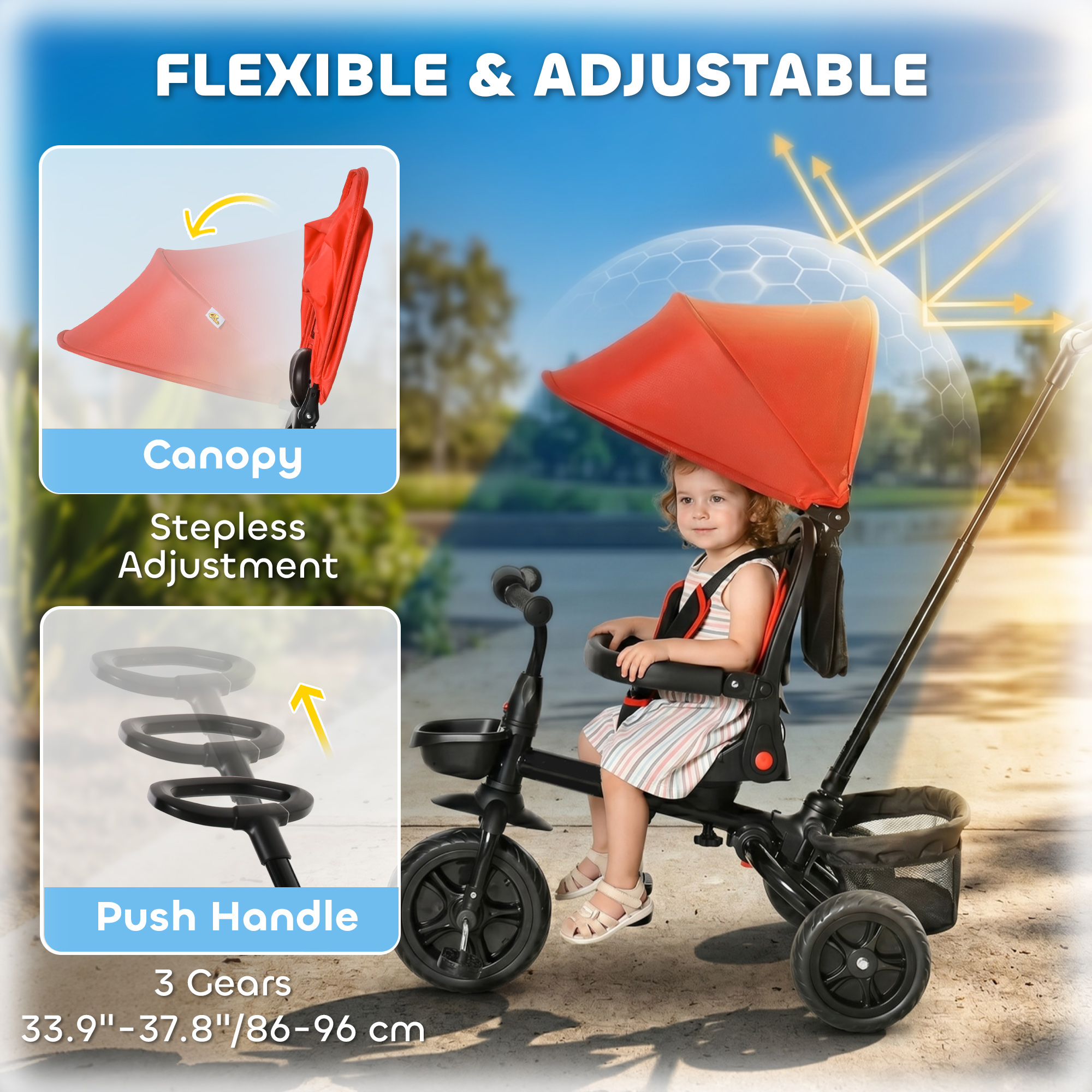 Qaba 5 in 1 Baby Tricycle Trike w/ Reversible Adjustable Seat, Red