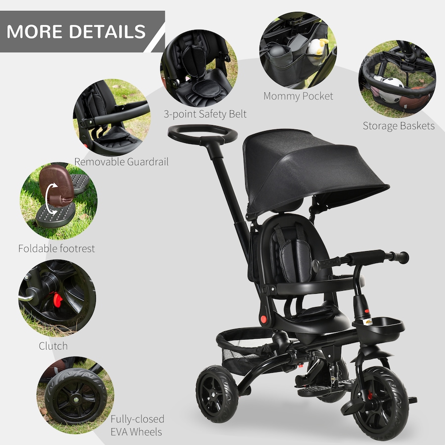 Image 981184_ALTMORE16.jpg, Product 981-184 / Price $124.99, Qaba 5 in 1 Baby Tricycle Trike w/ Reversible Adjustable Seat, Black from Qaba on TSC.ca's Toys & Hobbies department