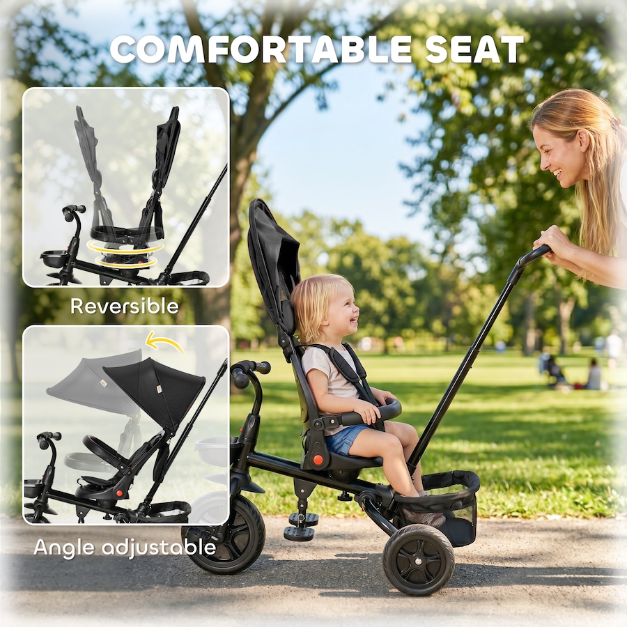 Image 981184_ALTMORE19.jpg, Product 981-184 / Price $124.99, Qaba 5 in 1 Baby Tricycle Trike w/ Reversible Adjustable Seat, Black from Qaba on TSC.ca's Toys & Hobbies department