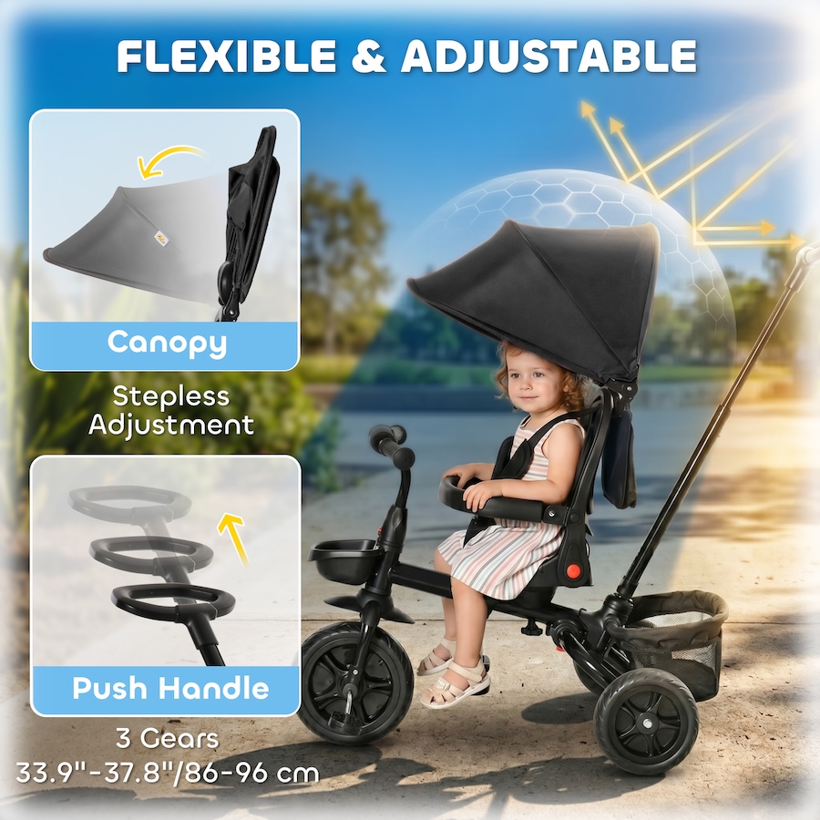 Image 981184_ALTMORE20.jpg, Product 981-184 / Price $124.99, Qaba 5 in 1 Baby Tricycle Trike w/ Reversible Adjustable Seat, Black from Qaba on TSC.ca's Toys & Hobbies department