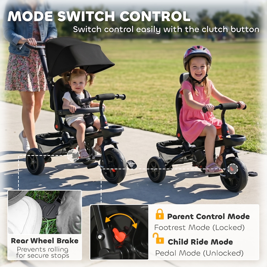 Image 981184_ALTMORE22.jpg, Product 981-184 / Price $124.99, Qaba 5 in 1 Baby Tricycle Trike w/ Reversible Adjustable Seat, Black from Qaba on TSC.ca's Toys & Hobbies department