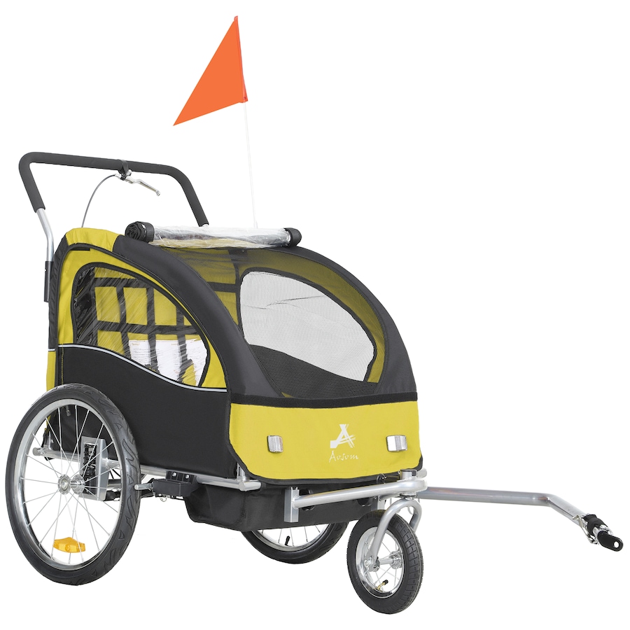 Image 981186.jpg, Product 981-186 / Price $209.99, Aosom 2-in-1 Bike Trailer for Kids, Foldable Baby Stroller Carrier, Yellow from Aosom on TSC.ca's Toys & Hobbies department