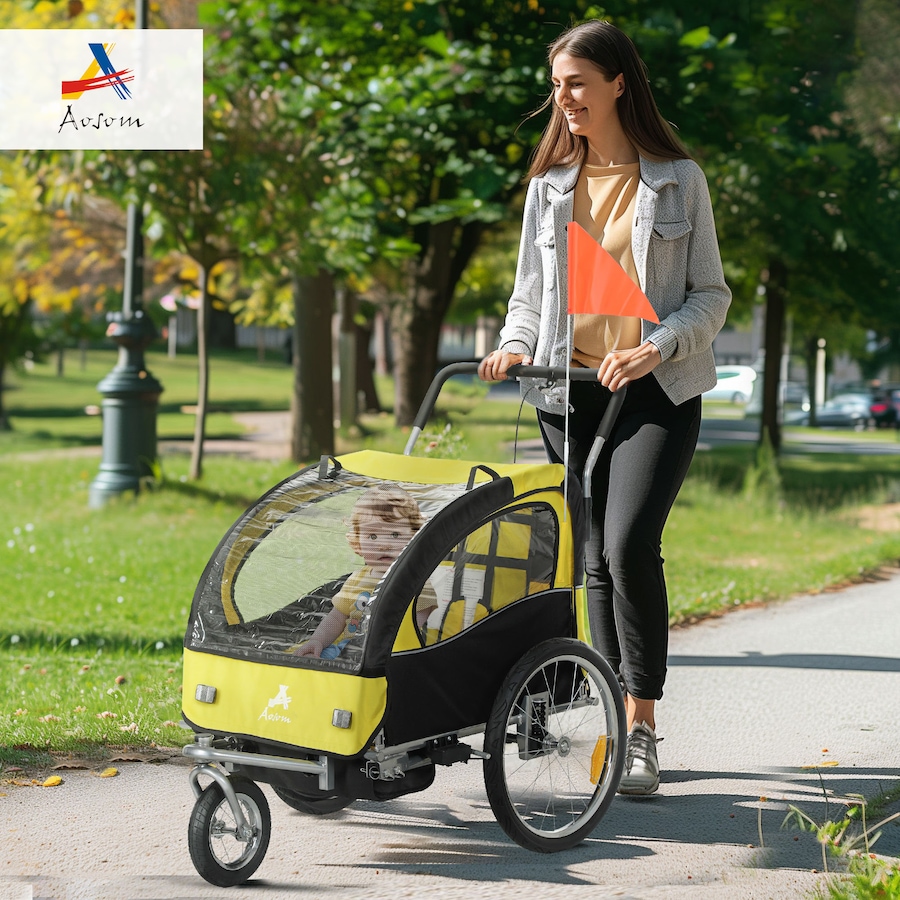 Image 981186_ALTMORE1.jpg, Product 981-186 / Price $209.99, Aosom 2-in-1 Bike Trailer for Kids, Foldable Baby Stroller Carrier, Yellow from Aosom on TSC.ca's Toys & Hobbies department