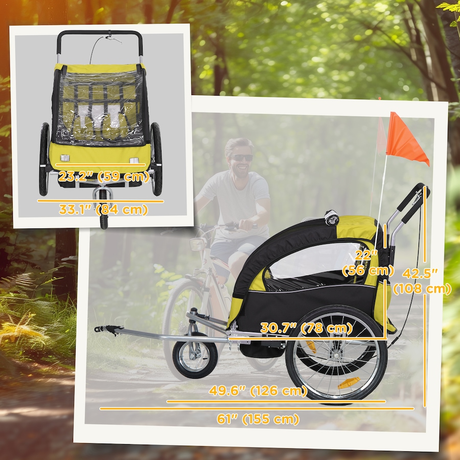 Image 981186_ALTMORE2.jpg, Product 981-186 / Price $209.99, Aosom 2-in-1 Bike Trailer for Kids, Foldable Baby Stroller Carrier, Yellow from Aosom on TSC.ca's Toys & Hobbies department